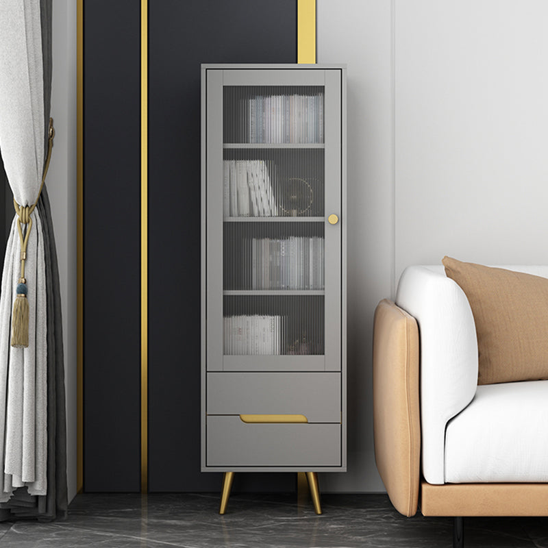 Modern Wooden Accent Cabinet with 2 Drawers and Glass Door Cabinet 18"L x 16"W x 55"H Grey Clearhalo 'Cabinets & Chests' 'cabinets_chests' 'furn' 'furn_cabinets_chests' 'Furniture' 'Living Room Furniture' 5585942