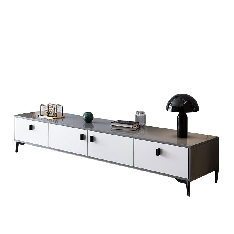 3 / 4 Doors Modern TV Stand Wood Closed Storage TV Media Stand , 12" D X 16" H 71"L x 12"W x 16"H White-Gray Clearhalo 'furn' 'furn_tv_stands_entertainment_centers' 'Furniture' 'Living Room Furniture' 'TV Stands & Entertainment Centers' 'TV Stands & Media Storage Furniture' 'tv_stands_entertainment_centers' 5586060