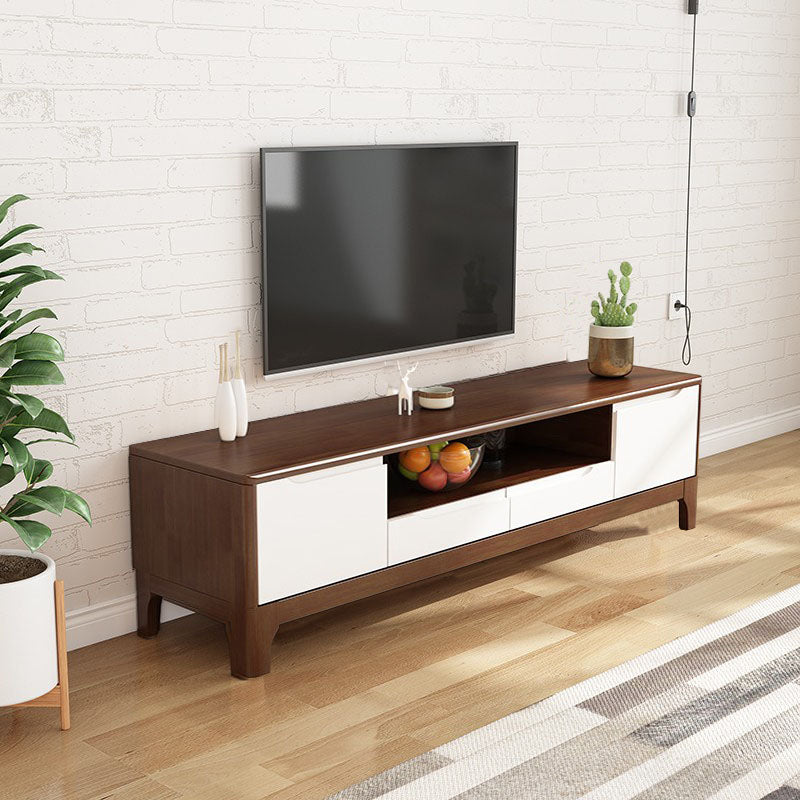 Console TV in legno di gomma moderna per soggiorno in gomma con cassetti, 15 "D / 16,5" D