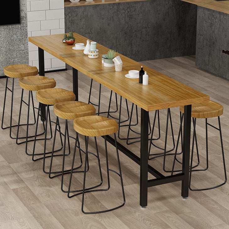 Modern Style Rectangle Bar Table Solid Wood Bistro Bar Desk with Trestle Base 86.6"L x 23.6"W x 41.3"H Without Chairs Clearhalo 'Bar Furniture' 'Bar Tables' 'bar_tables' 'furn' 'furn_bar_tables' 'Furniture' 'Kitchen & Dining Furniture' 5587552