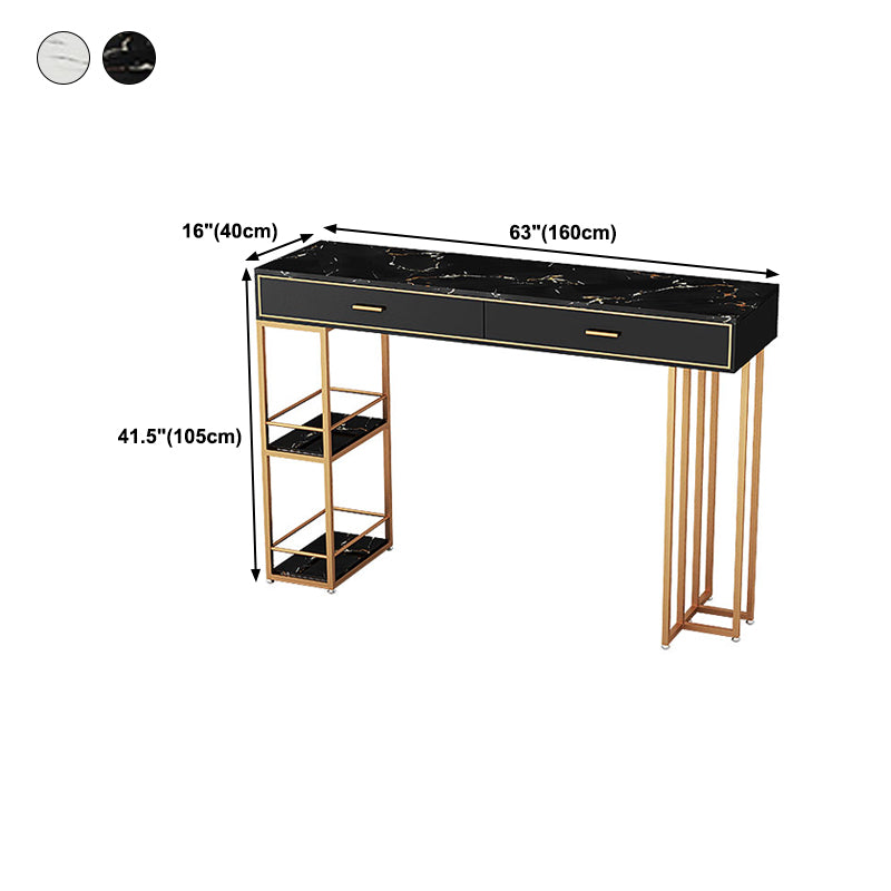 Wood Bar Dining Table Glam Style Rectangle Bar Table with Double ...