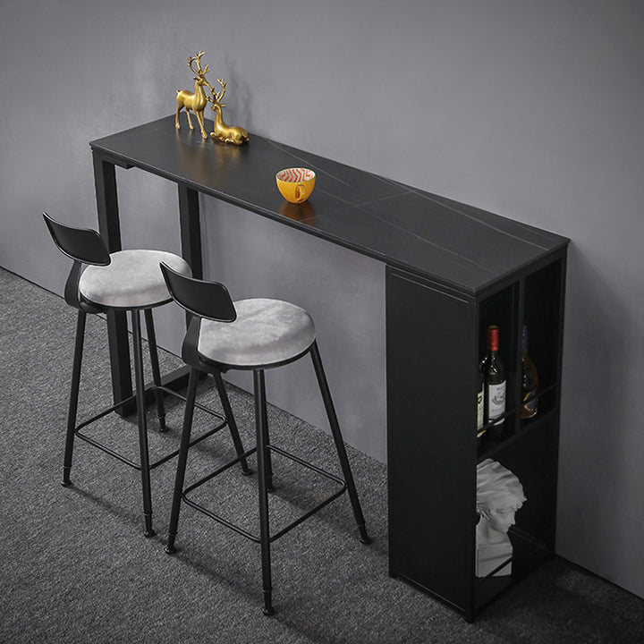 Modern Rectangle Stone Bar Table Set 1/3 Pieces Counter Table with Metal Stools