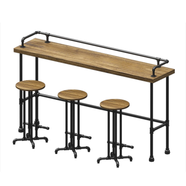 Mesa de barra de madera sólida rectangular Juego de mesa industrial 1/4 piezas de mostrador con taburetes altos