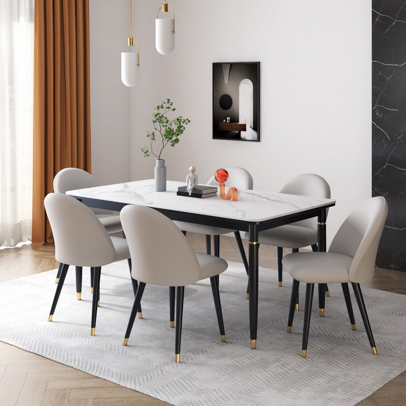 Moderno 1/4/5/7 pezzi set da pranzo set di dinette di base nera rettangolo con top in pietra