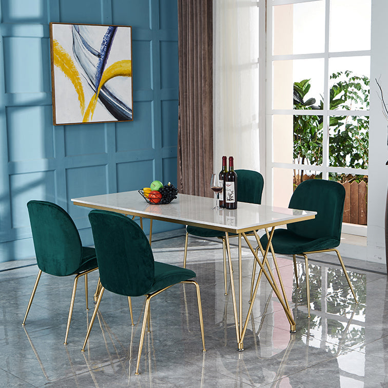 Glam 1/2/5 Pieces Dining Set Stone Top Dining Table with Chairs for Restaurant 5 Pieces: Table, 4 Green Chairs Clearhalo 'Dining Room Sets' 'Dining Tables & Seating' 'dining_room_set' 'furn' 'furn_dining_room_set' 'Furniture' 'Kitchen & Dining Furniture' 5589053