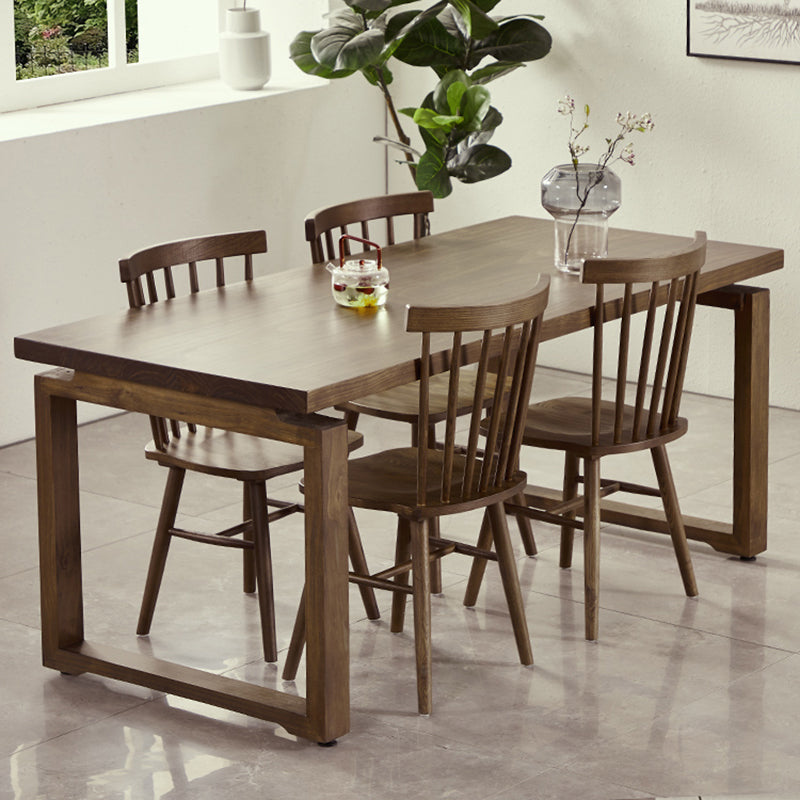 Modern 1/2/3/5 Pieces Dining Set Rectangle Double Pedestal Dinette Set in Natural 5 Pieces: Table, 4 Chairs Clearhalo 'Dining Room Sets' 'Dining Tables & Seating' 'dining_room_set' 'furn' 'furn_dining_room_set' 'Furniture' 'Kitchen & Dining Furniture' 5589135