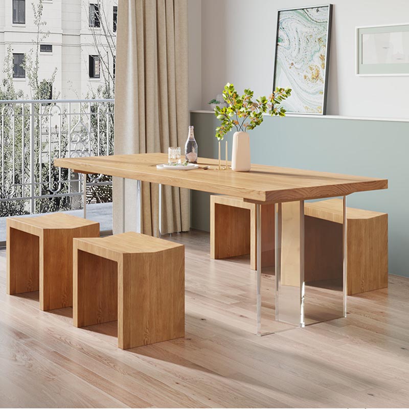 Pine Wood Top Dining Table Contemporary Dining Table with Double Pedestal Base