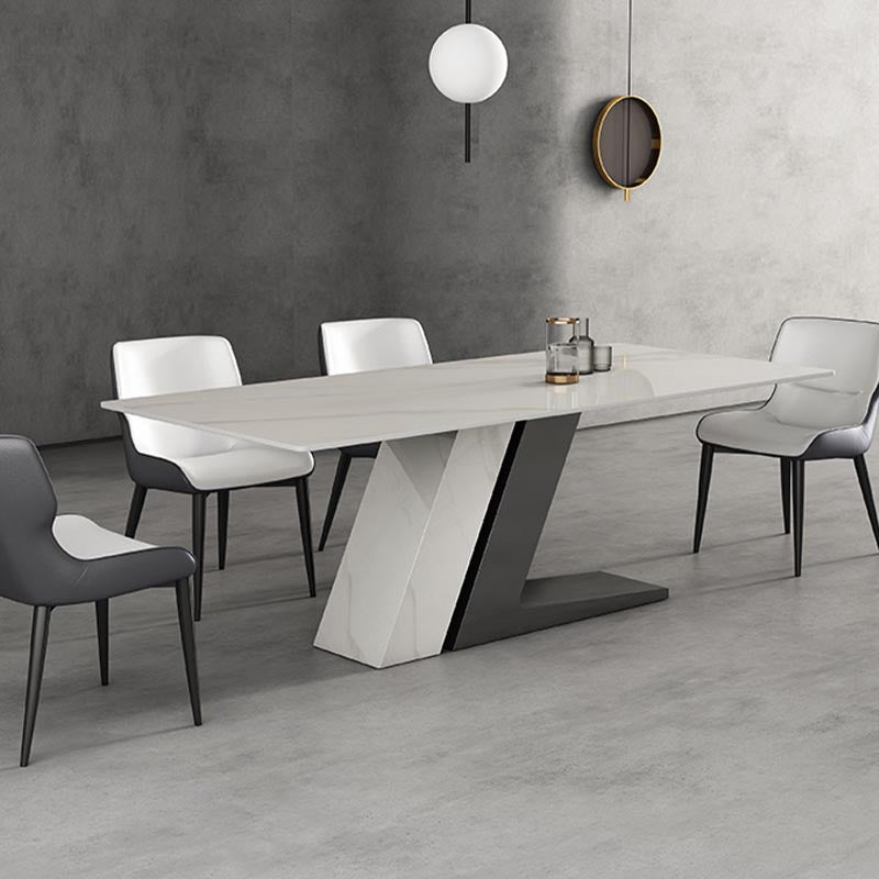 Stone Rectangle Dining Table Contemporary Dining Table with Pedestal Base