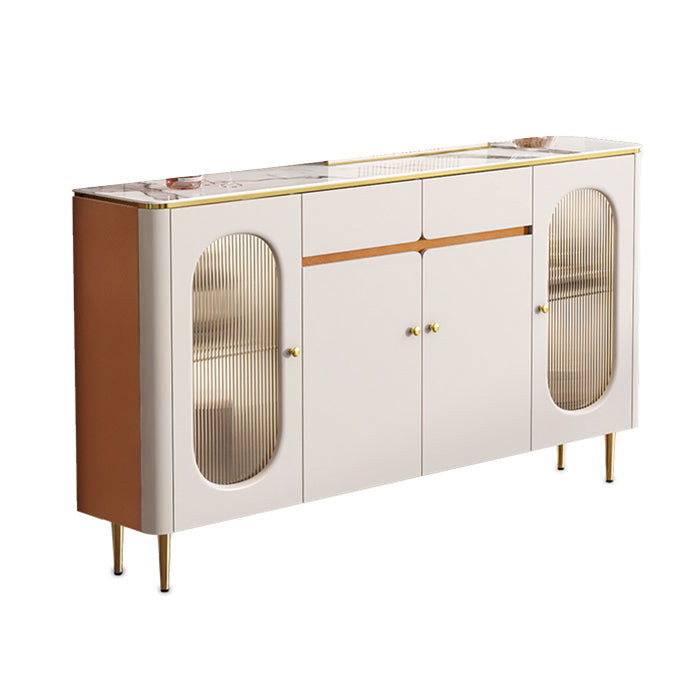 Sideboard di pietra in pietra glam bianca con porta per la cucina