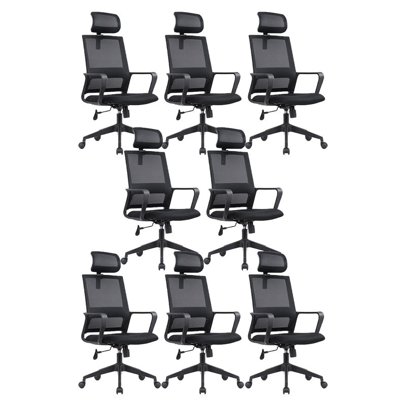Black Mesh Office Chair Home Rotatable Desk Chair with Wheels 8 Piece Set Casters Included With Headrest Clearhalo 'furn' 'furn_office_chair' 'Furniture' 'Office Chairs' 'Office Furniture' 'office_chair' 5591566