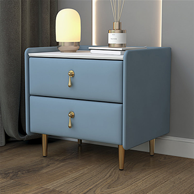 19 inch lang nachtkastje glamour 2-laden stenen top faux lederen nachttafel