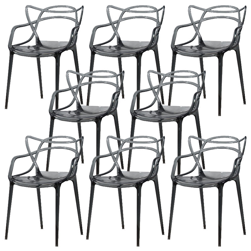 Scandinavian Arm Dining Chairs Plastic Low Back Dining Side Chair Clear-Grey 8 Piece Set Clearhalo 'Dining Chairs' 'Dining Tables & Seating' 'dining_chair' 'furn' 'furn_dining_chair' 'Furniture' 'Kitchen & Dining Furniture' 5592855