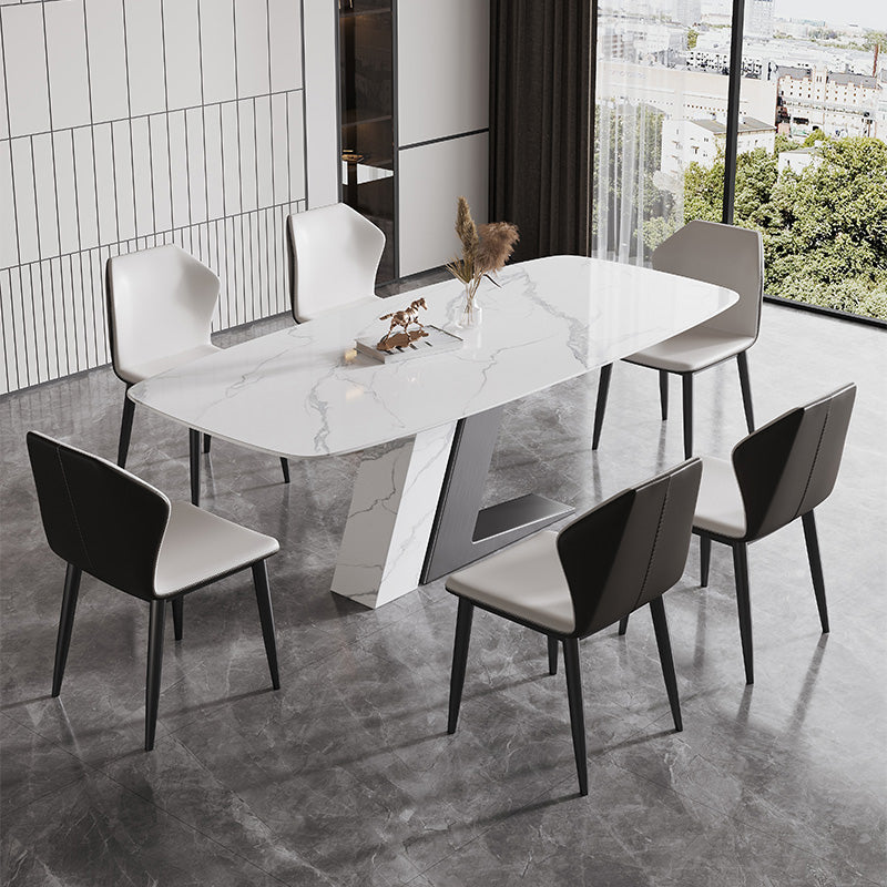 Contemporary Dining Set 1/4/5/7 Pcs Dining Table Set with Sintered Stone Top 7 Pieces: Table, 6 Chairs Clearhalo 'Dining Room Sets' 'Dining Tables & Seating' 'dining_room_set' 'furn' 'furn_dining_room_set' 'Furniture' 'Kitchen & Dining Furniture' 5597011
