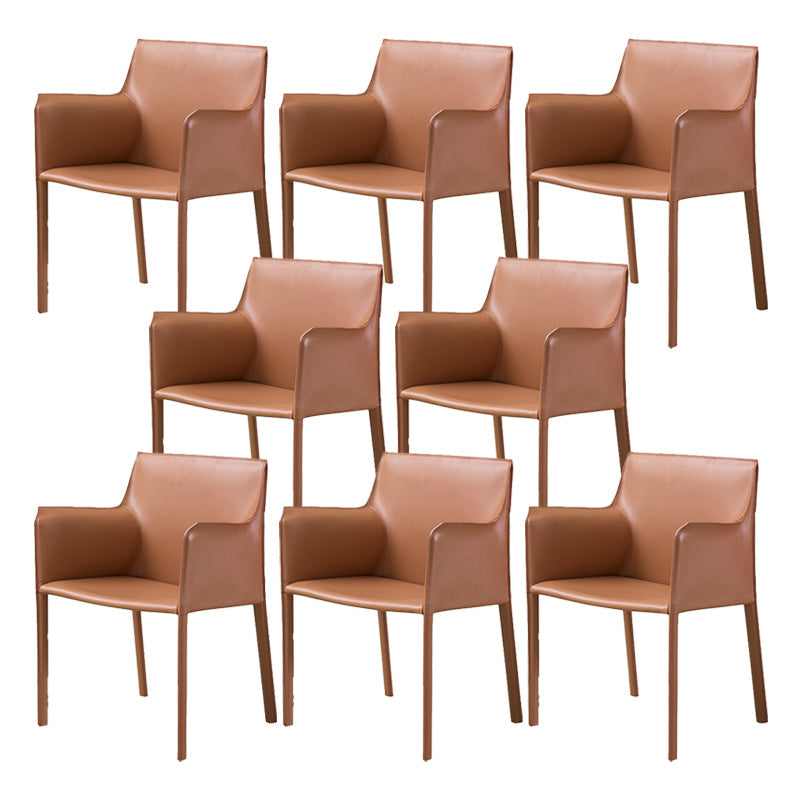 Contemporary Faux Leather Dining Chair Upholstered Dining Arm Chair Brown 8 Piece Set Clearhalo 'Dining Chairs' 'Dining Tables & Seating' 'dining_chair' 'furn' 'furn_dining_chair' 'Furniture' 'Kitchen & Dining Furniture' 5598515