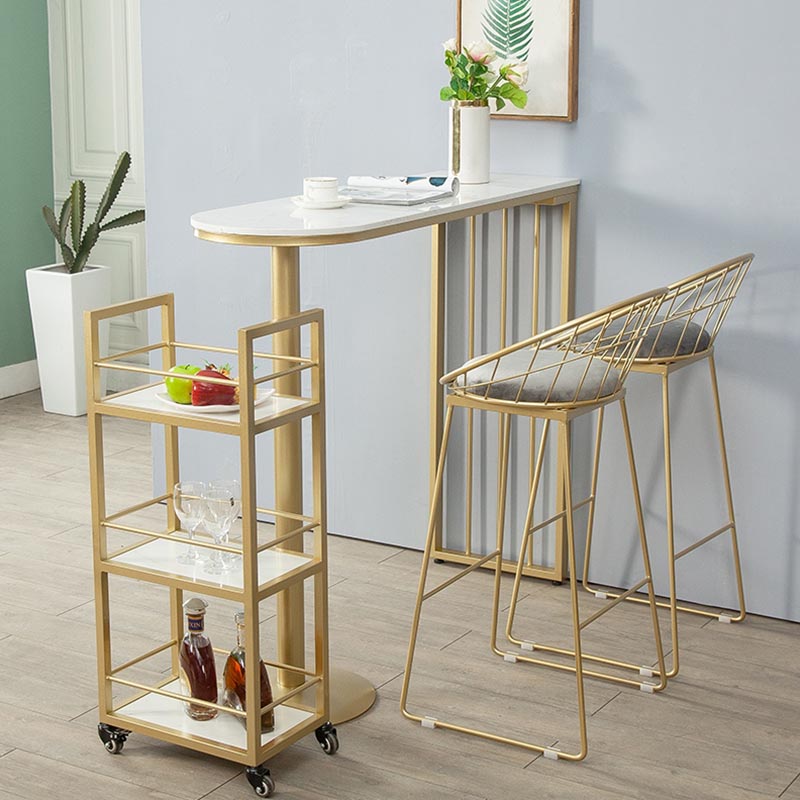 Glam Style Bar Table Faux Marble Bar Wine Table with Double pedestal 70.9"L x 15.7"W x 41.3"H Gold Without Chairs Clearhalo 'Bar Furniture' 'Bar Tables' 'bar_tables' 'furn' 'furn_bar_tables' 'Furniture' 'Kitchen & Dining Furniture' 5598590