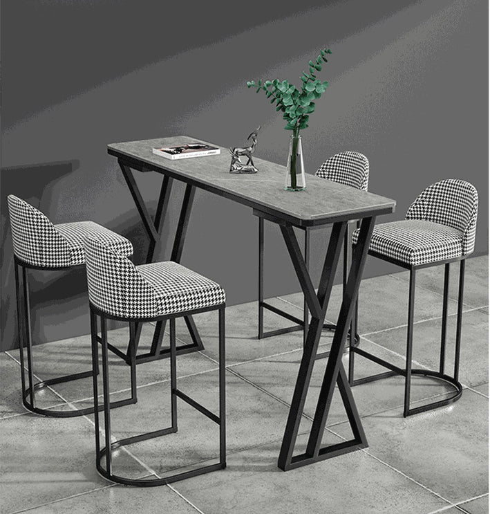 Sintered Stone Top Rectangular Pub Table Industrial Bistro Table with Double Pedestal 63"L x 15.7"W x 41.3"H Gray Without Chairs Clearhalo 'Bar Furniture' 'Bar Tables' 'bar_tables' 'furn' 'furn_bar_tables' 'Furniture' 'Kitchen & Dining Furniture' 5598642