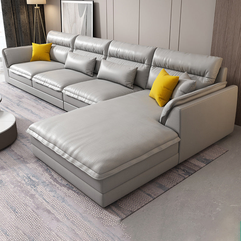 Modern Pillow Back Sectionals Faux Leather Pillow Top Arm Sectionals