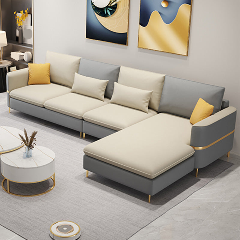 Scandinavian Cream Stationary Slipcovered Faux Leather 4 Seat Sofa