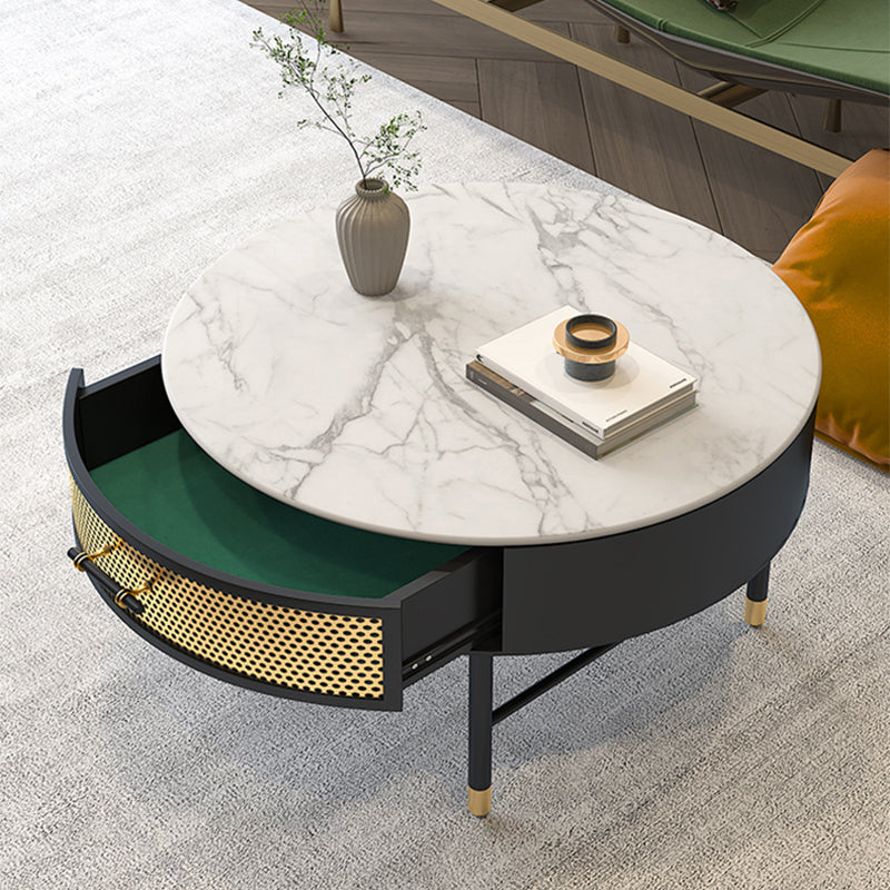 Glam da 17,7 "h tavolino in ardesia rotondo ferro 4 gambe tavolo da cocktail con cassetto