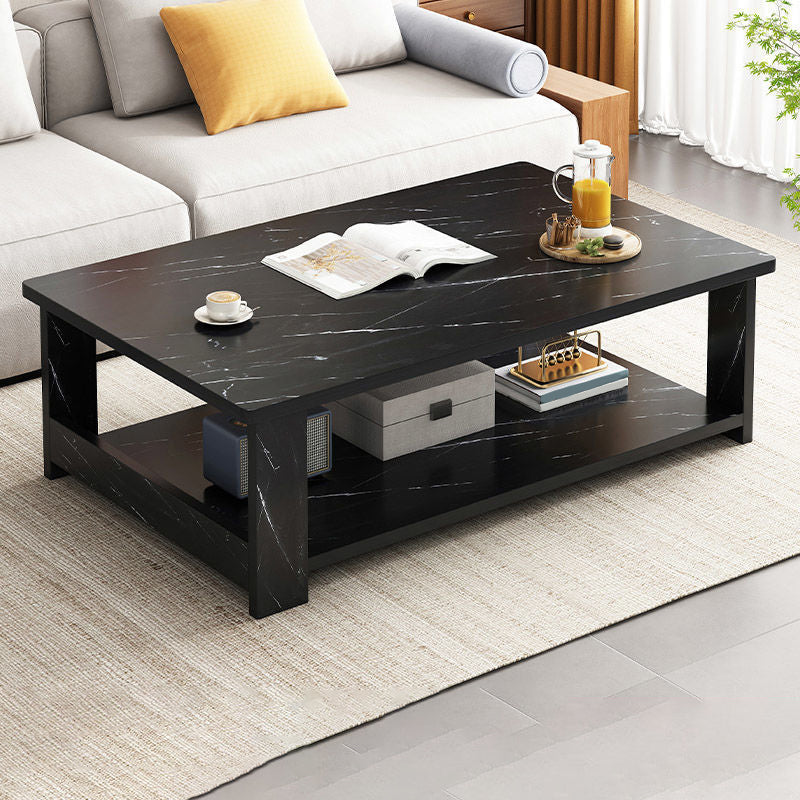 Moderne stijl rechthoekige houten tafel 4 poten basis met opbergrek salontafel