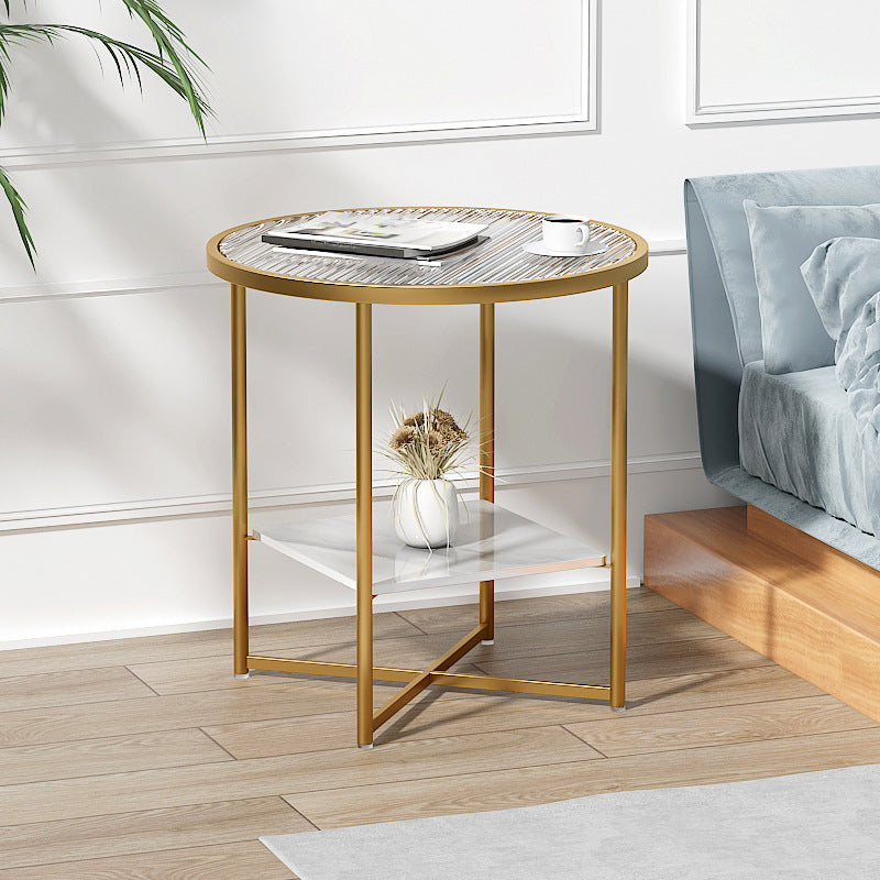 Modern Round Glass Top End Table Cross Legs Sofa Side Table with Shelf White Clearhalo 'Coffee & Accent Tables' 'End & Side Tables' 'end_side_tables' 'furn' 'furn_end_side_tables' 'Furniture' 'Living Room Furniture' 5602915