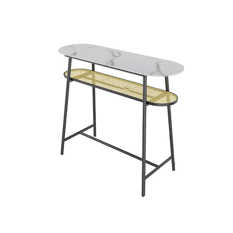 Modern Style Bar Table in Faux Marble and Metal Milk Tea Shop Bar Table in White White Oval Without Chairs Clearhalo 'Bar Furniture' 'Bar Tables' 'bar_tables' 'furn' 'furn_bar_tables' 'Furniture' 'Kitchen & Dining Furniture' 5603037