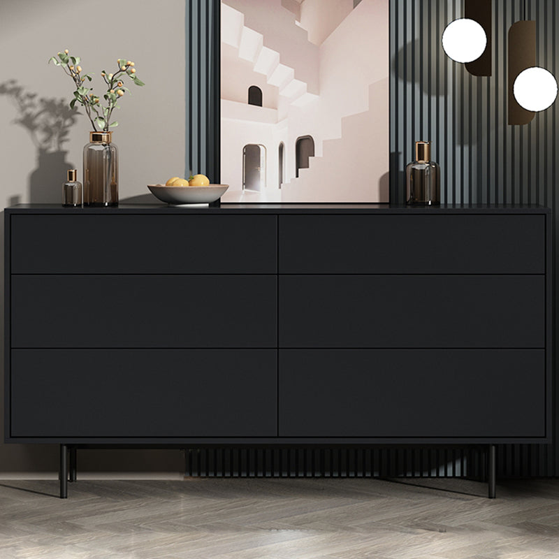 Modern Accent Chest with 6 Drawers and 4 Straight Black Legs 59"L x 14"W x 31"H Black Clearhalo 'Cabinets & Chests' 'cabinets_chests' 'furn' 'furn_cabinets_chests' 'Furniture' 'Living Room Furniture' 5603733