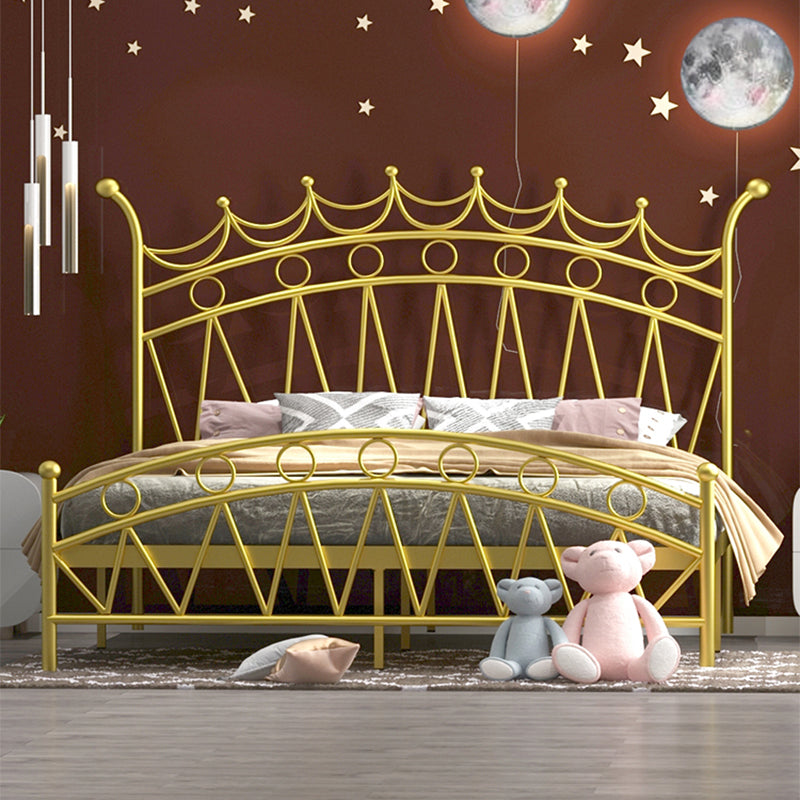 Crown Glam Headboard Bed Open-Frame Metal Bed With Footboard