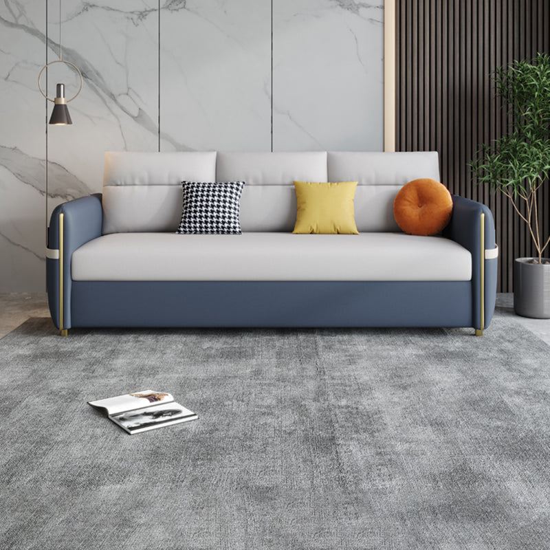 Contemporary Convertible Faux Leather Square Arm Bed Settee with Pillows