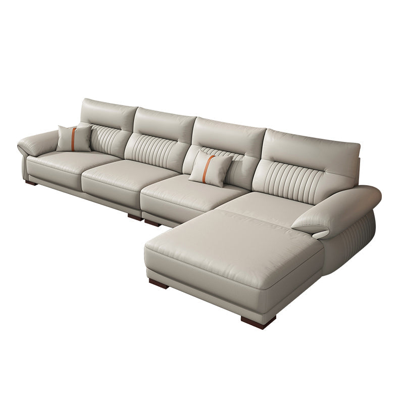 Contemporary Cream Stationary Grain Leather Square Arm Sofa & Chaise 130"L x 69"W x 37"H Right Clearhalo 'furn' 'furn_sectionals' 'Furniture' 'Living Room Furniture' 'Sectionals' 5611859