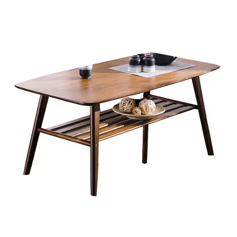 Nordic Style Rectangular Solid Wood Table 4 Legs Base with Storage Rack Coffee Table