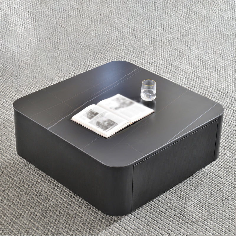 Square Square Block Base Design Slate Plate Table Plate with Drawer Coffee Table Black Black Clearhalo 'Coffee & Accent Tables' 'Coffee Tables' 'coffee_tables' 'furn' 'furn_coffee_tables' 'Furniture' 'Living Room Furniture' 5612152