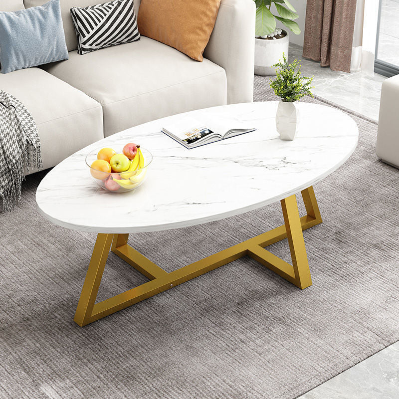 Glass Open Shelf Cocktail Table Oval Minimalist Modern Coffee Table White Gold Clearhalo 'Coffee & Accent Tables' 'Coffee Tables' 'coffee_tables' 'furn' 'furn_coffee_tables' 'Furniture' 'Living Room Furniture' 5612211