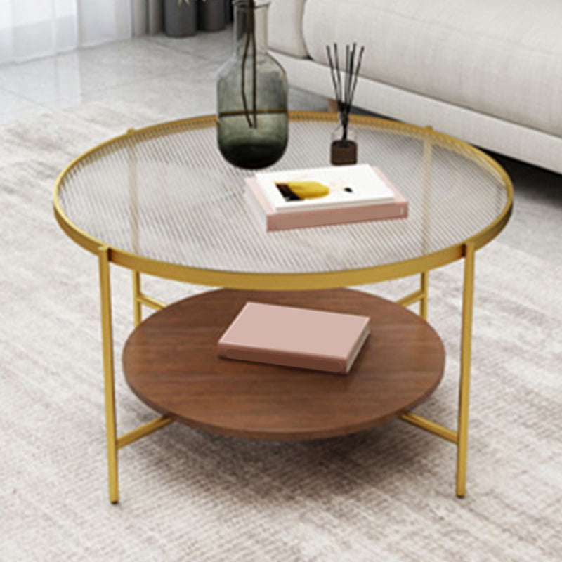 17,7 "H Tavolino moderno in vetro rotondo in acciaio 4 gambe tavolo da cocktail con scaffale