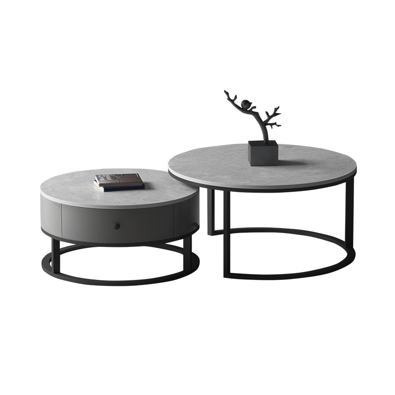 Slate Round Coffee Table 2 Piece Modern Minimalist Bunching Tables