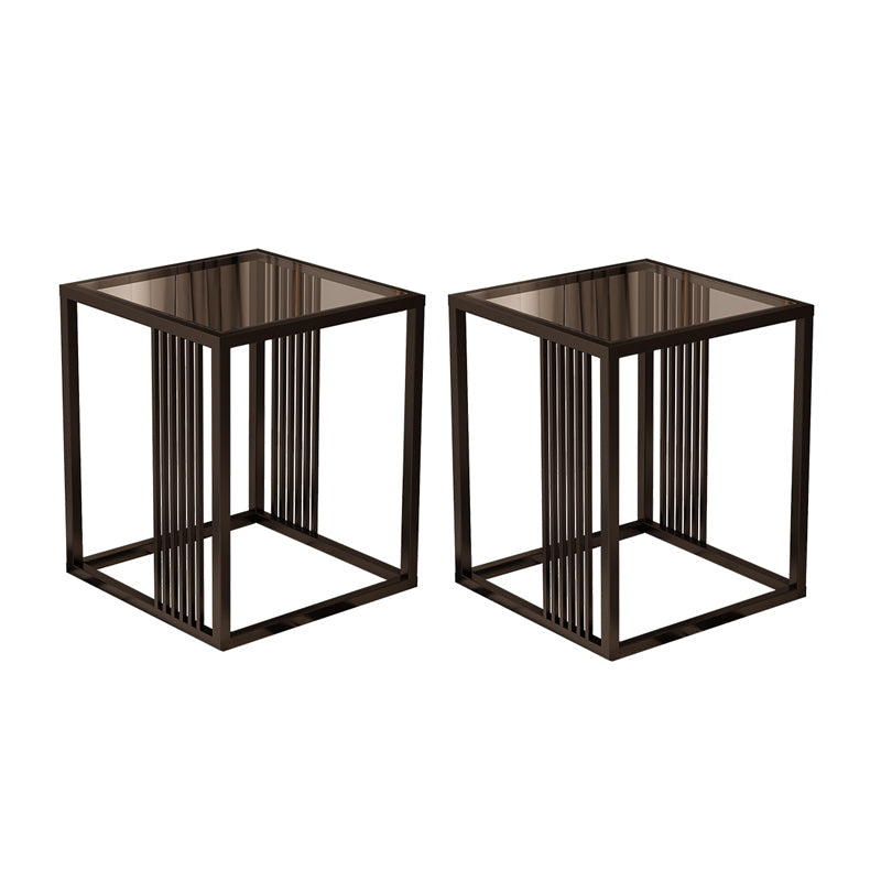 23.6" Tall Modern Square Glass Top Side Table Metal Frame End Table