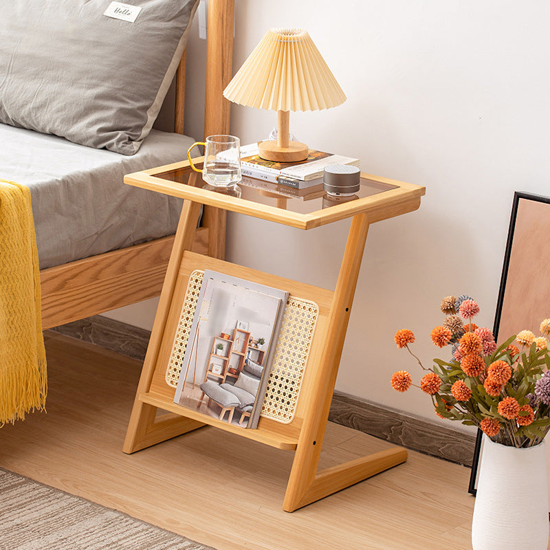 Modern Style Bamboo Rattan Material Organic Glass Desktop Rectangular Side Table