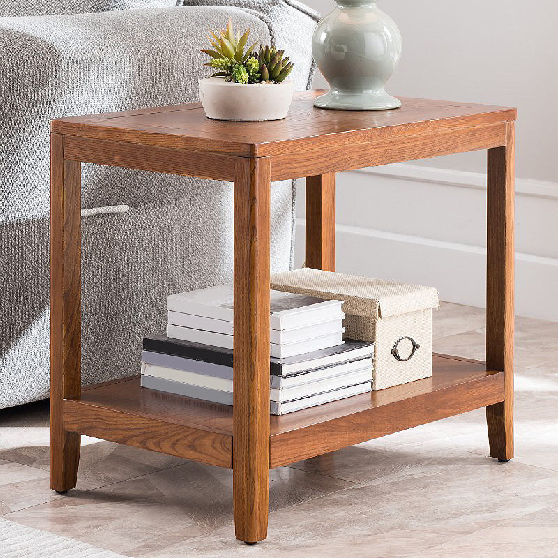 Wood Side 23.6"Tall Table Square End Modernistic Table with Shelf for Living Room Walnut Four Leg Clearhalo 'Coffee & Accent Tables' 'End & Side Tables' 'end_side_tables' 'furn' 'furn_end_side_tables' 'Furniture' 'Living Room Furniture' 5612661