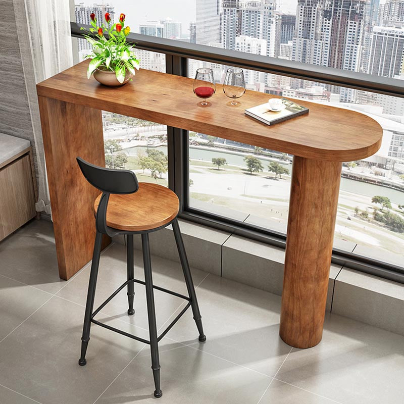 Irregular Shape Pine Wood Top Bar Table Modern Bar Table with Double Pedestal 78.7"L x 15.7"W x 41.3"H Without Chairs Clearhalo 'Bar Furniture' 'Bar Tables' 'bar_tables' 'furn' 'furn_bar_tables' 'Furniture' 'Kitchen & Dining Furniture' 5616705