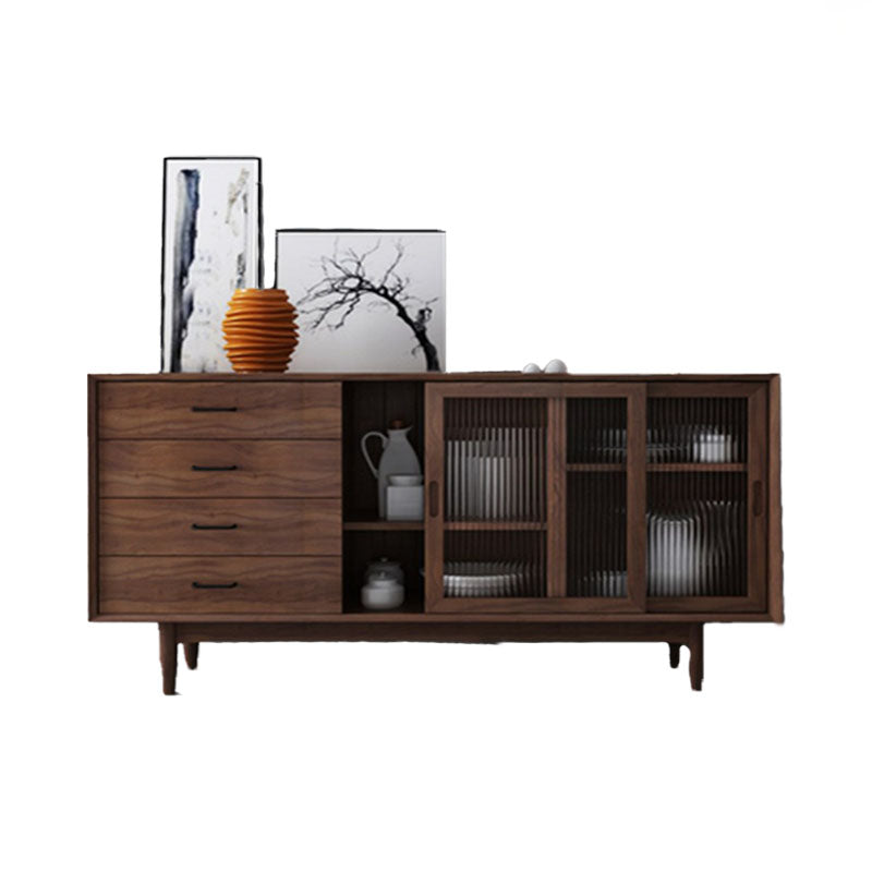 Solid Wood Sliding Door Sideboard Modern Sideboard for Kitchen 71"L x 16"W x 31"H Walnut Clearhalo 'buffet_sideboard' 'Buffets & Sideboards' 'furn' 'furn_buffet_sideboard' 'Furniture' 'Kitchen & Dining Furniture' 5619005
