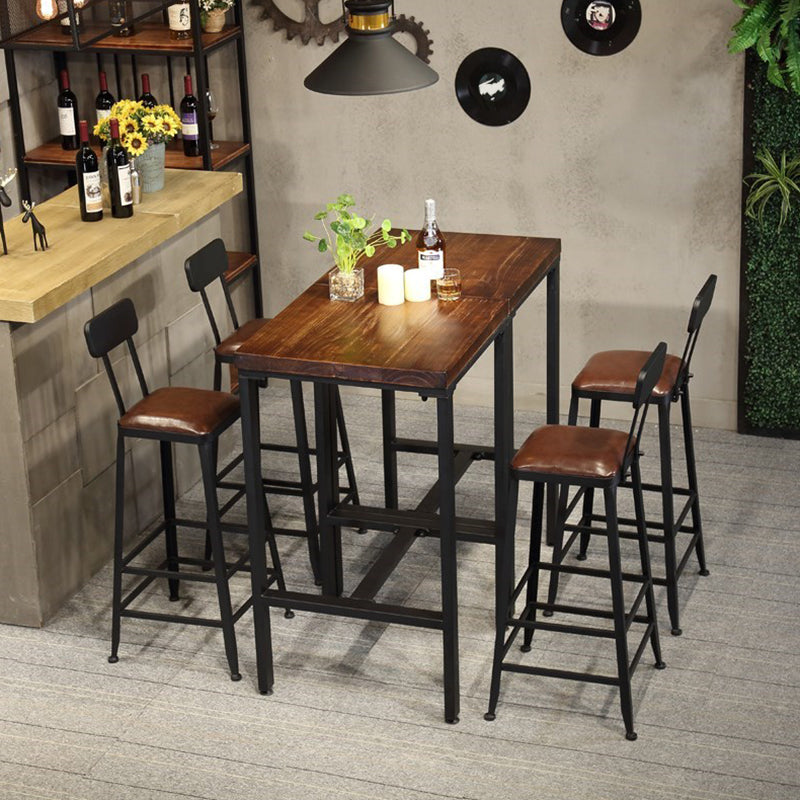 Industrial 1/3/4/5 Pieces Bar Table Set Square Pine Wood Counter Table with High Stools 5 Pieces: Table, 4 Black Stools Clearhalo 'Bar Furniture' 'furn' 'furn_home_bar_bar_sets' 'Furniture' 'Home Bars & Bar Sets' 'home_bar_bar_sets' 'Kitchen & Dining Furniture' 5619699