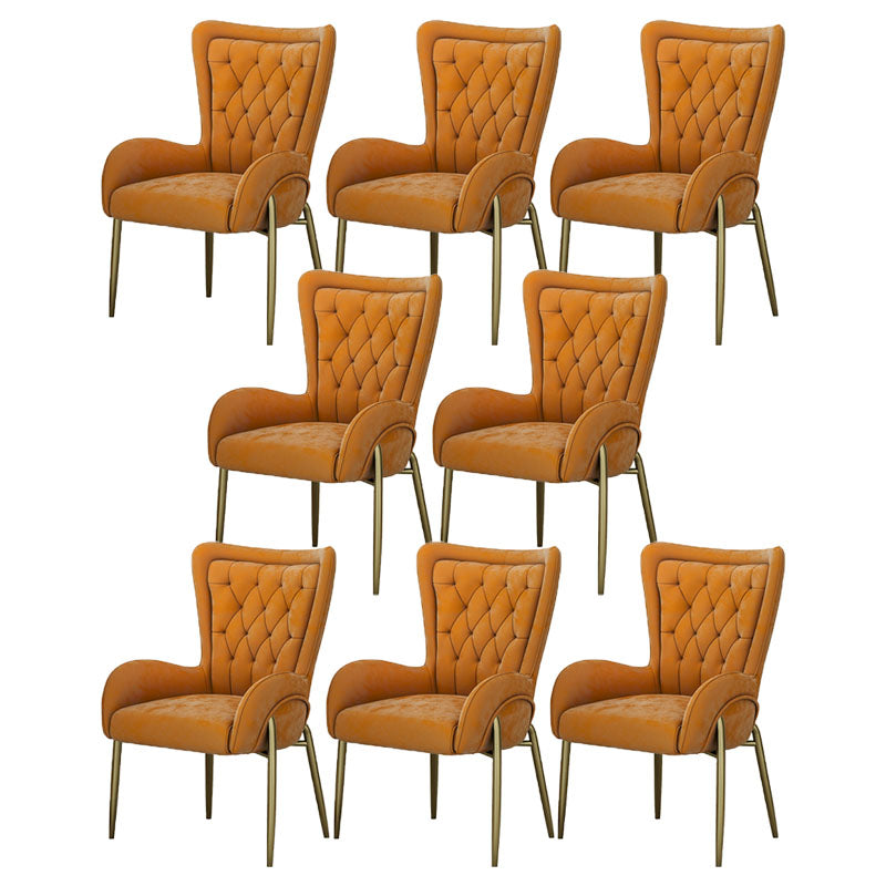 Mid Back Iron Base Office Chair Upholstered Task Chair with 4-Leg Velvet Orange 8 Piece Set Clearhalo 'furn' 'furn_office_chair' 'Furniture' 'Office Chairs' 'Office Furniture' 'office_chair' 5622714