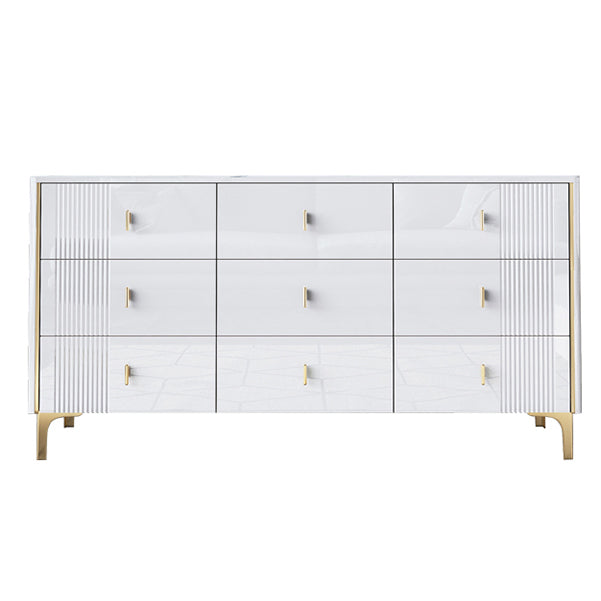 Glam Wood Chest with Stone Top Chest with Drawers for Bedroom 63"L x 16"W x 31"H White Clearhalo 'Bedroom Furniture' 'Dressers & Chests' 'dressers_chests' 'furn' 'furn_dressers_chests' 'Furniture' 5623360