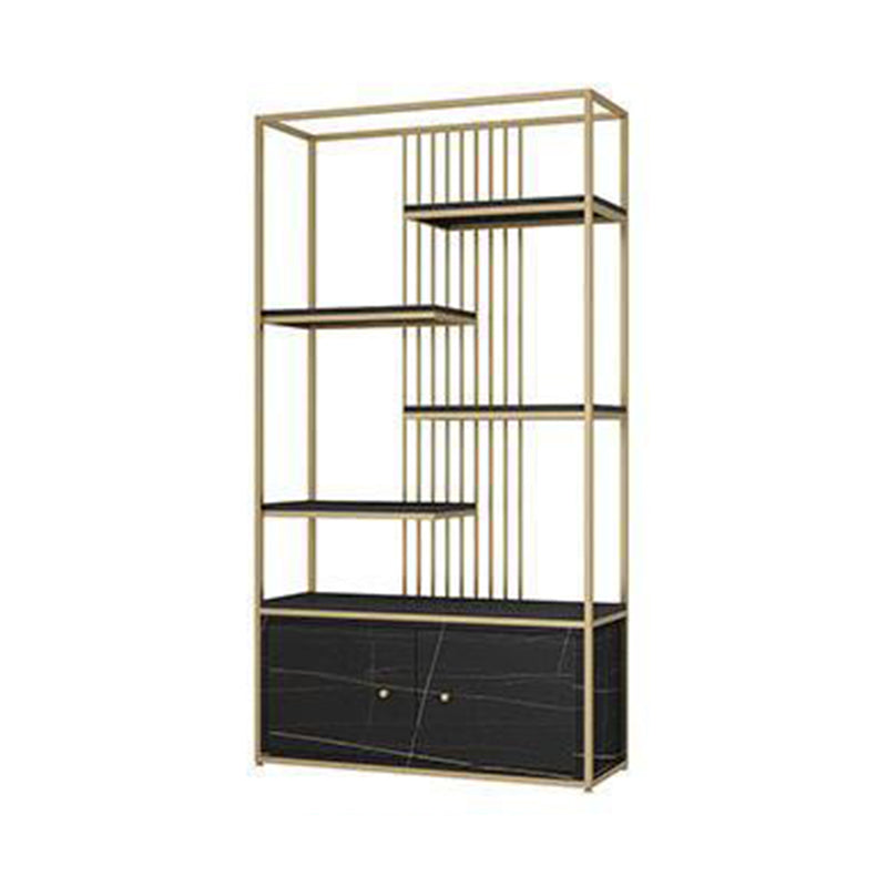 Modern Metal Bookcase Standard Bookshelf With Doors 76.7" H x 11.8" W Gold-Black Clearhalo 'Bookcases' 'furn' 'furn_bookcases' 'Furniture' 'Office Furniture' 5623864