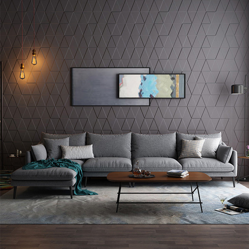 Modern 3/4-seater Fabric Sofa & Chaise Grey Slipcovered Sectional Left Clearhalo 'furn' 'furn_sectionals' 'Furniture' 'Living Room Furniture' 'Sectionals' 5628959