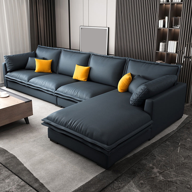 127.95" L Contemporary Sectional Blue Square Arm Sectional for Living Room