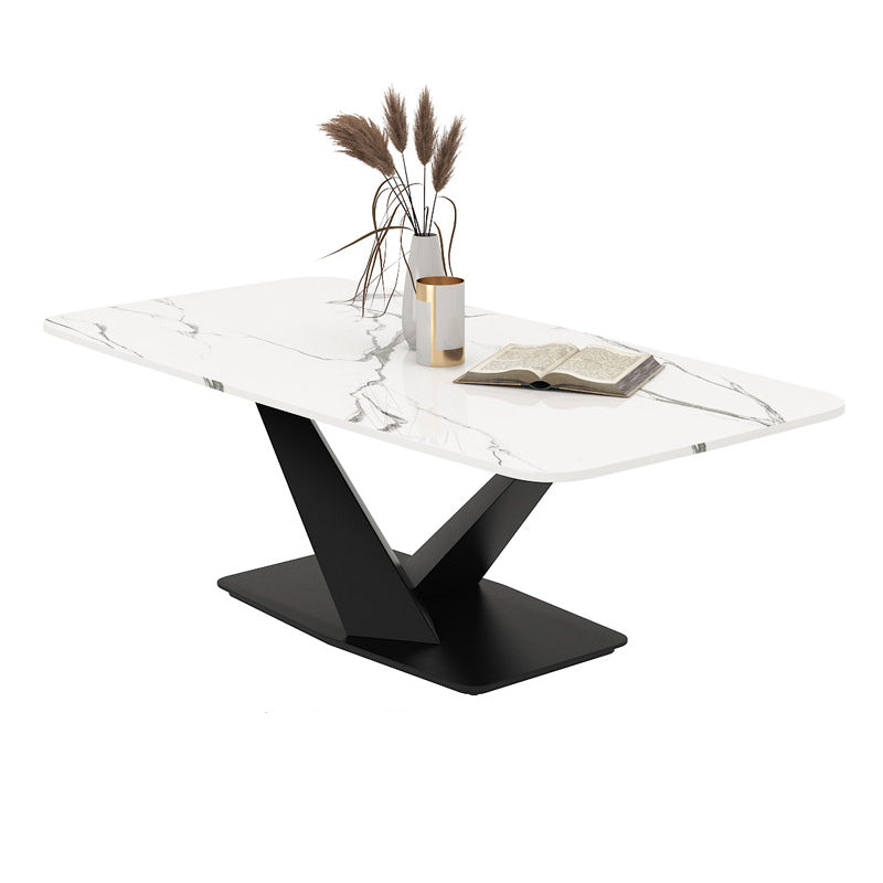 Glam 17.7" H Rectangle Slate Coffee Table Metal Abstract Cocktail Table