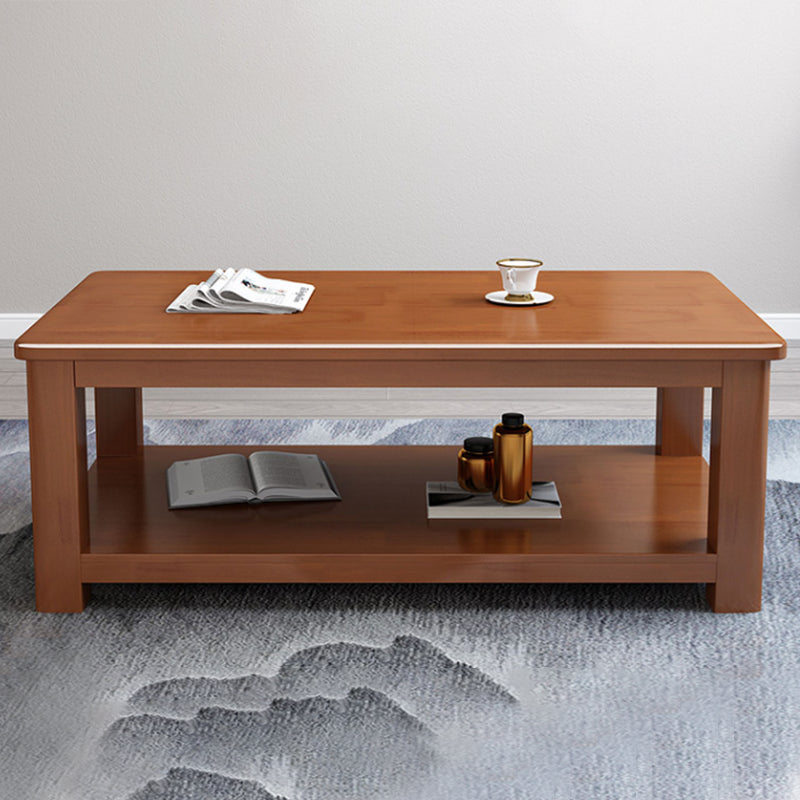 Rechthoekige 4 -poten Basis massieve houten tafel met opbergplank Noordse stijl salontafel