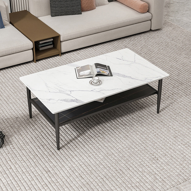 17,7 "H tavolino in ardesia rettangolare ferro 4 gambe tavolo da cocktail con scaffale