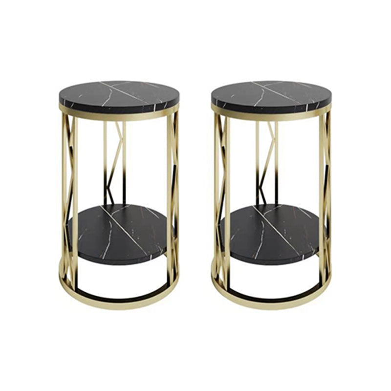 Round Slate Plate Table Plate Metal Frame Base Modern Style Side Table Gold-Black 2 Clearhalo 'Coffee & Accent Tables' 'End & Side Tables' 'end_side_tables' 'furn' 'furn_end_side_tables' 'Furniture' 'Living Room Furniture' 5630105